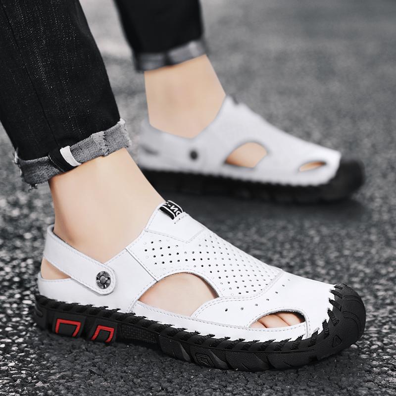 Classic Summer Men's Brown/black/white Sandals Leather Outdoor Handmade Men Slippers Men Beach Breathable New Men's Casual Shoes