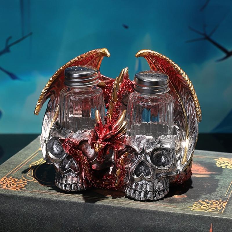 Decorative Skull Seasoning Box Rack Unique Beverage Stand Kitchen Accessory Seasoning Box Holder Resin Texture for Home