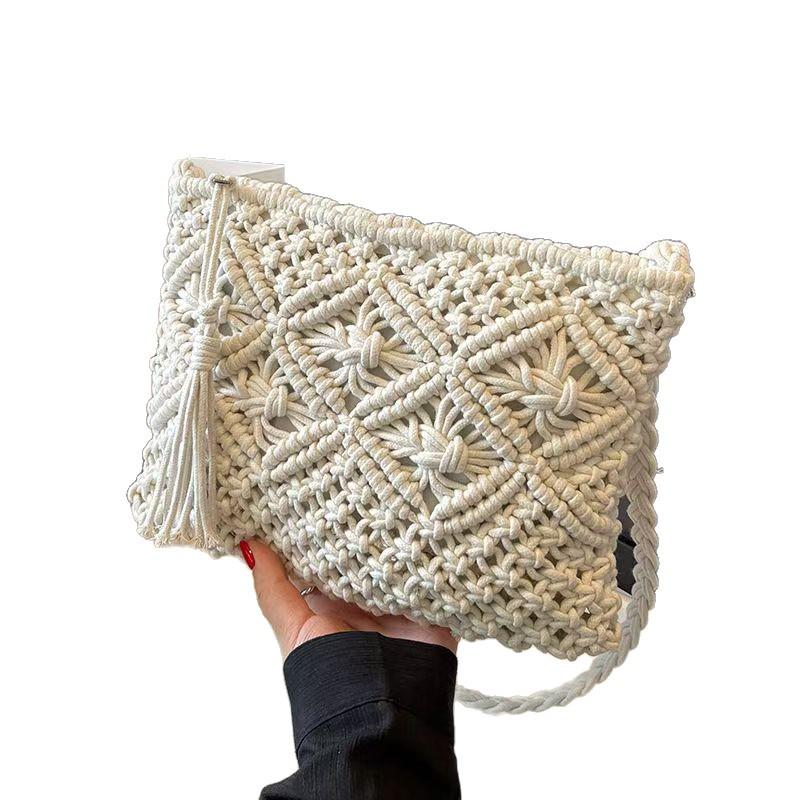 2025 Handmade Ancient Style Women's Crochet Rope Bag - Mori Girl Casual