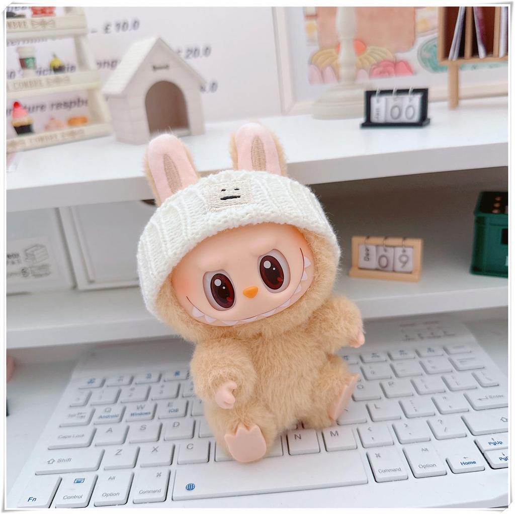 17cm Labubu Doll Clothes Set: Heart Sweater, Hat, Crossbody Bag - First & Second Generation.