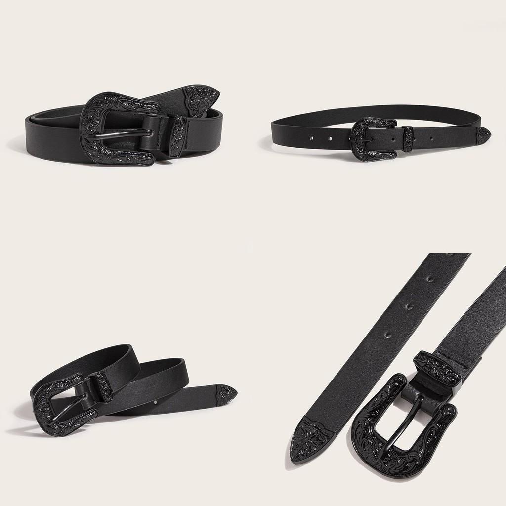 Womens Fashion Pu Belt With Carved Flower Design For Street Style