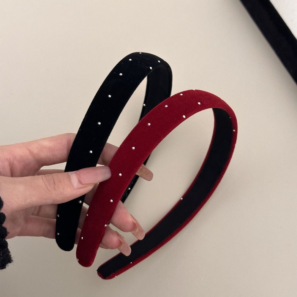 Red Black Velvet Headband Retro Rhinestone Headband Fashion Face Wash Hairband Hair Accessories