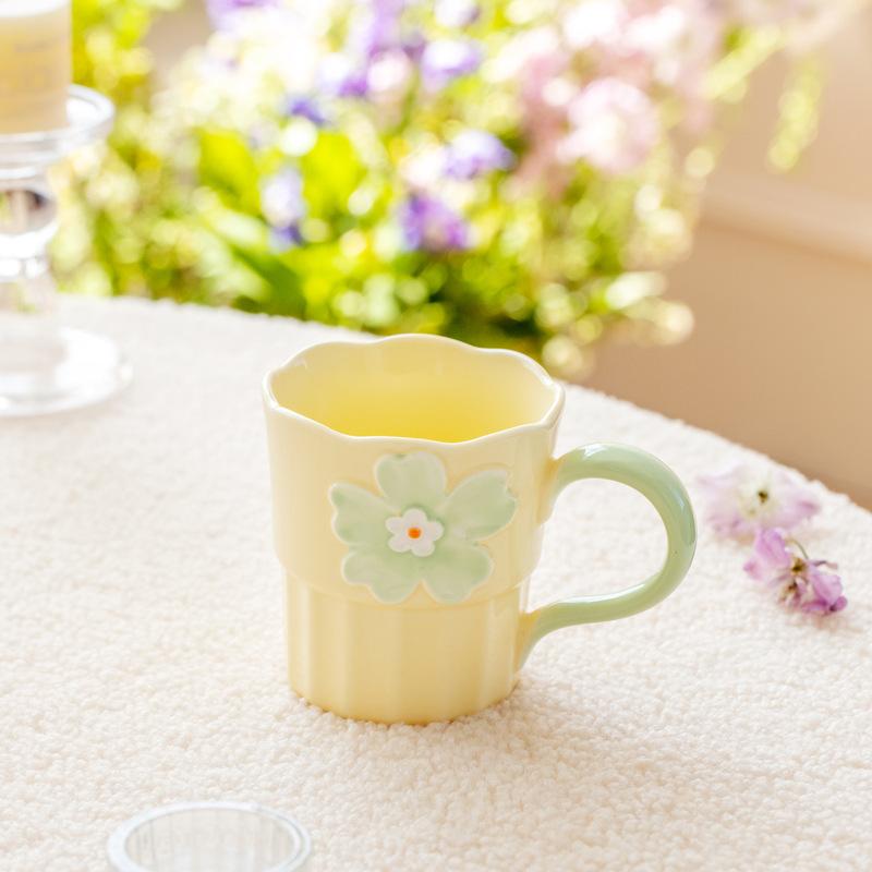 Creative Hand-painted Relief Contrasting Color Flower Cup Household Water Cup Design Sense Niche Mug Ceramic Souvenir Coffee Cup