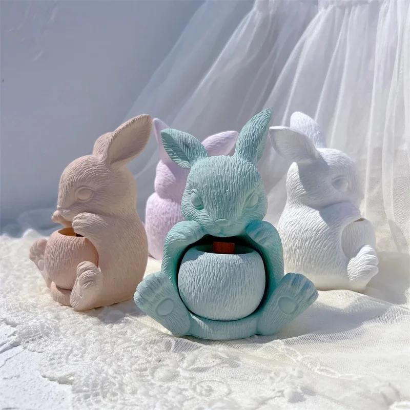 Top Quality Creative Rabbit Shape Hollow Candle Holder Silicone Mold Set for DIY Candle Crafting Durable Concrete Plaster Molds