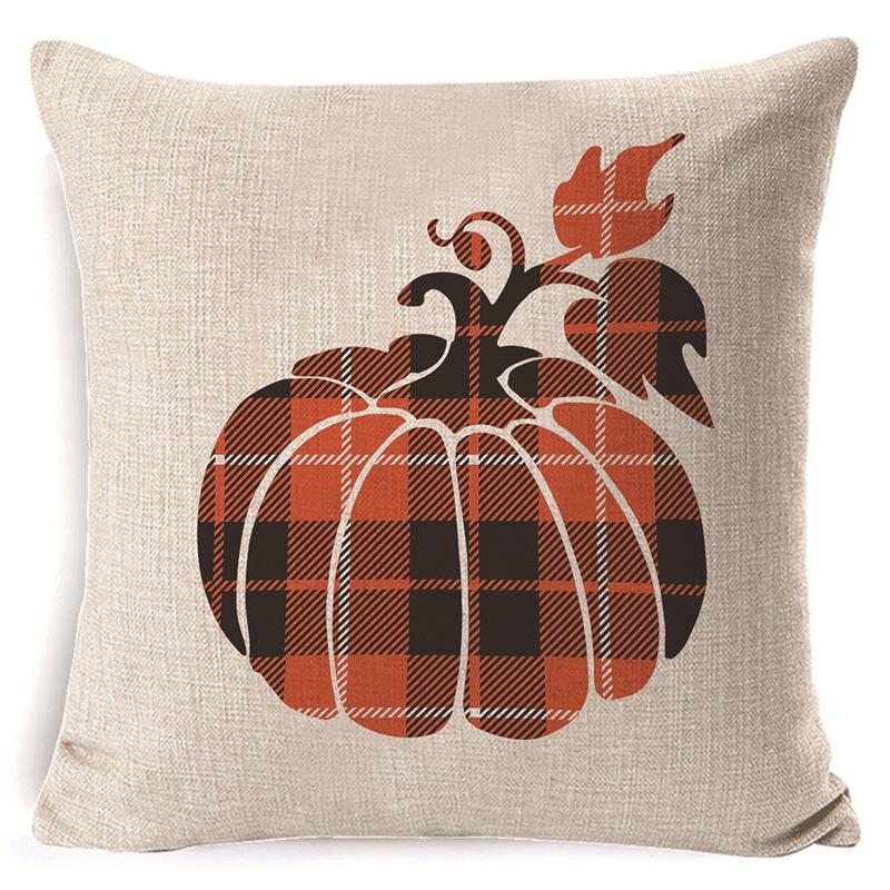Autumn Thanksgiving Throw Pillow Cover Home Sofa Decoration Linen Print Pumpkin Harvest Cushion Cover