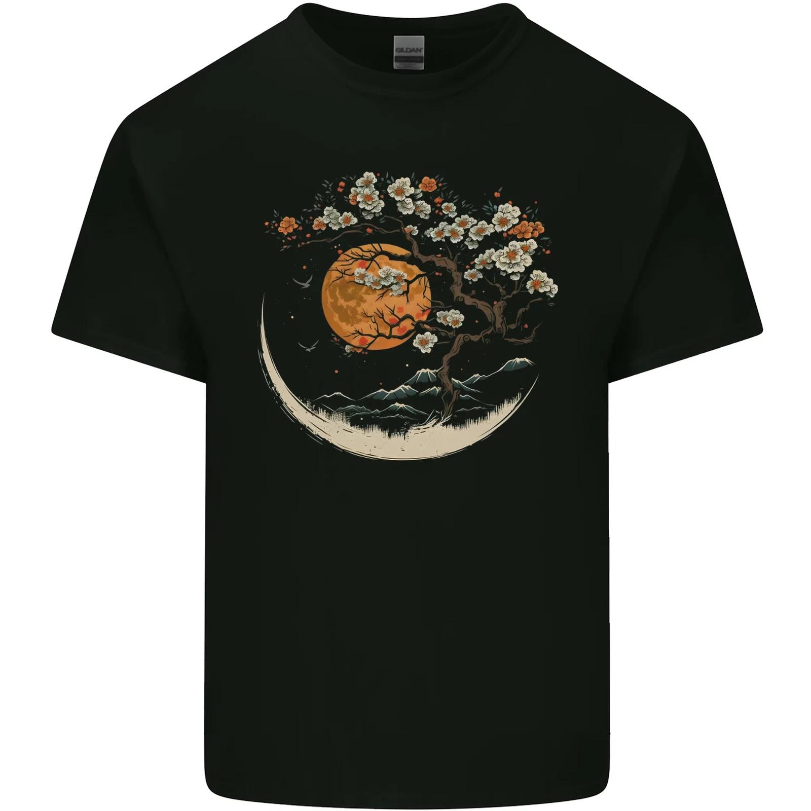 A Japanese Syle Tree on a Moon Fantasy Kids T-Shirt Childrens S