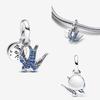 925 Silver Bangle Bracelet with Blue Zircon Beads and Flying Swallow Dangle Pendants Jewelry