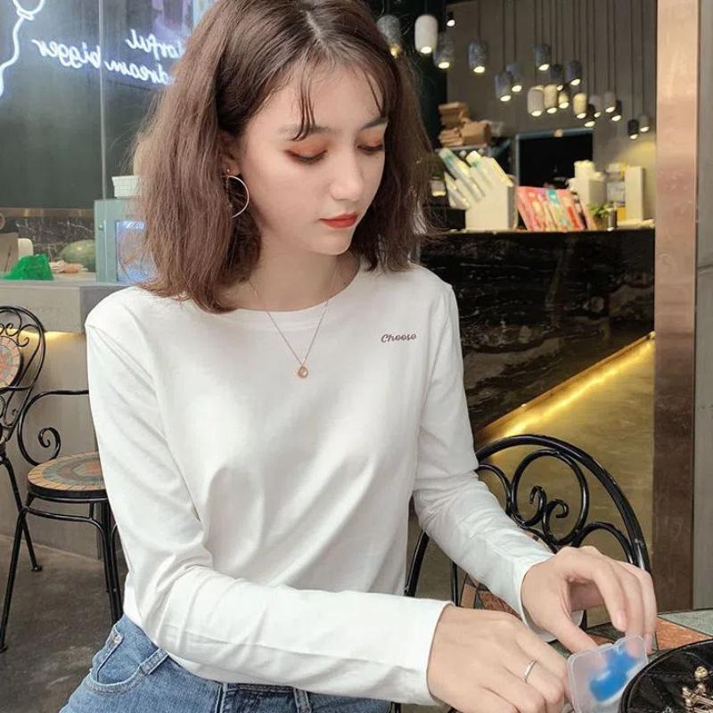 

Корейские женские пуловеры 2024 года, осенние новинки, с круглым вырезом, с буквенным принтом, модные, однотонные, минималистичные, удобные, повседневные топы с длинным рукавом S белый