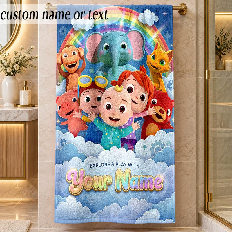 Beach TowelCocomelon Custom Name Text Personalized Soft Towel for Beach Pool Indoor Home Decor Gift