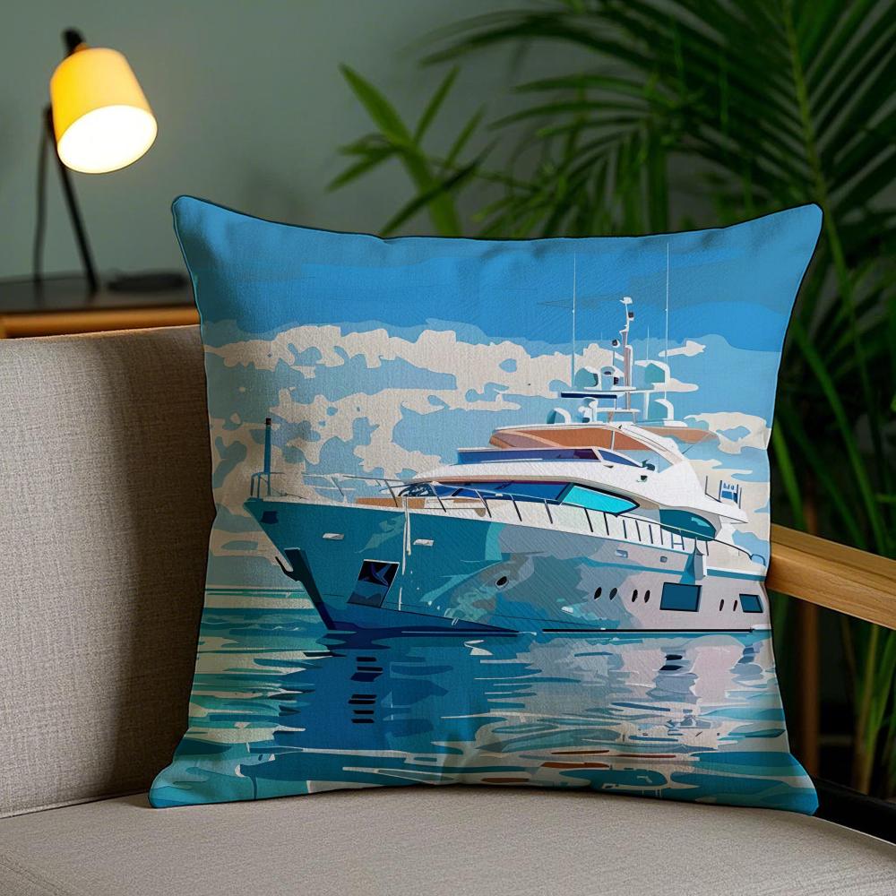 Ships Art Cushion Cover Soft Short Plush Double-Sided Printing Home Decor Machine Washable Pillow Case Gift