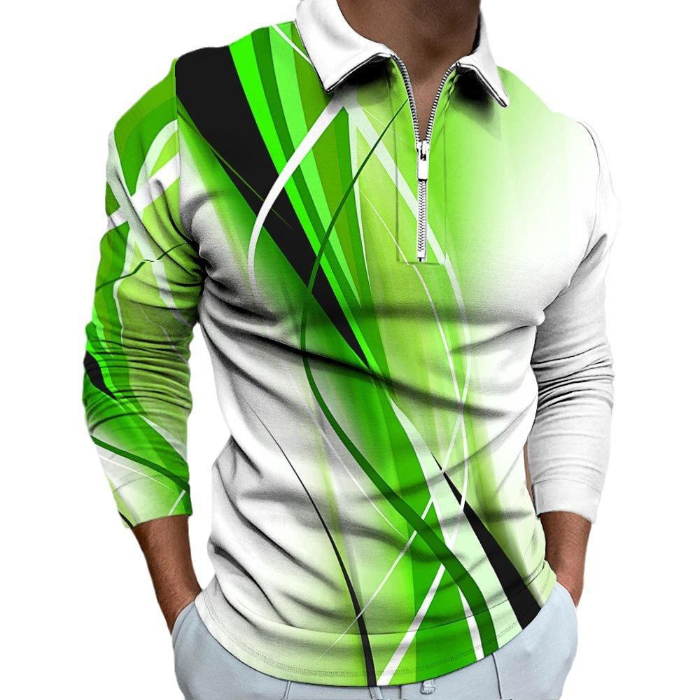 Men's Polo Shirt Printed Casual Zip T-shirt Personalised Digital Printing Tops Men's Autumn