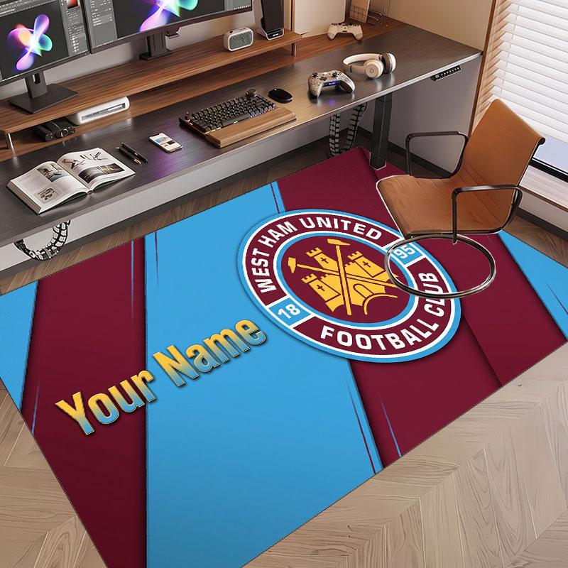 Benutzerdefinierter Teppich West Ham United Fußballmuster Druck Name Text Weicher Rutschfester Boden Teppich für Zuhause Innen Dekoration