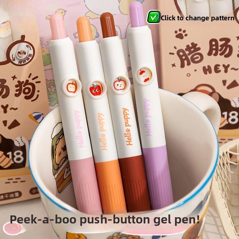 Fun Face-Changing Neutral Pen, High-Beauty Sausage Dog Click-to-Change Image Pen, 0.5mm Quick-Drying CS Exam Practice Black Pen
