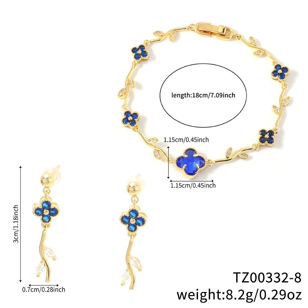 Elegant and Stylish Lucky Clover and Sweet Four-leaf Clover Bracelet and Earring Jewelry Set