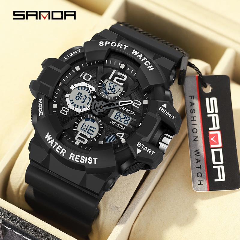 SANDA Dual Display Fashion G- Style Military Watch LED Digital Sports Watches For Man Waterproof Luminous Quartz Men Wristwatch