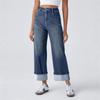 Women's Fashionable Color Pocket Straight Leg Rolled Edge Jeans