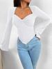 T-shirt Vacation V-neck Flared Sleeve Waisted Irregular Knit Long-sleeved T-shirt Tops