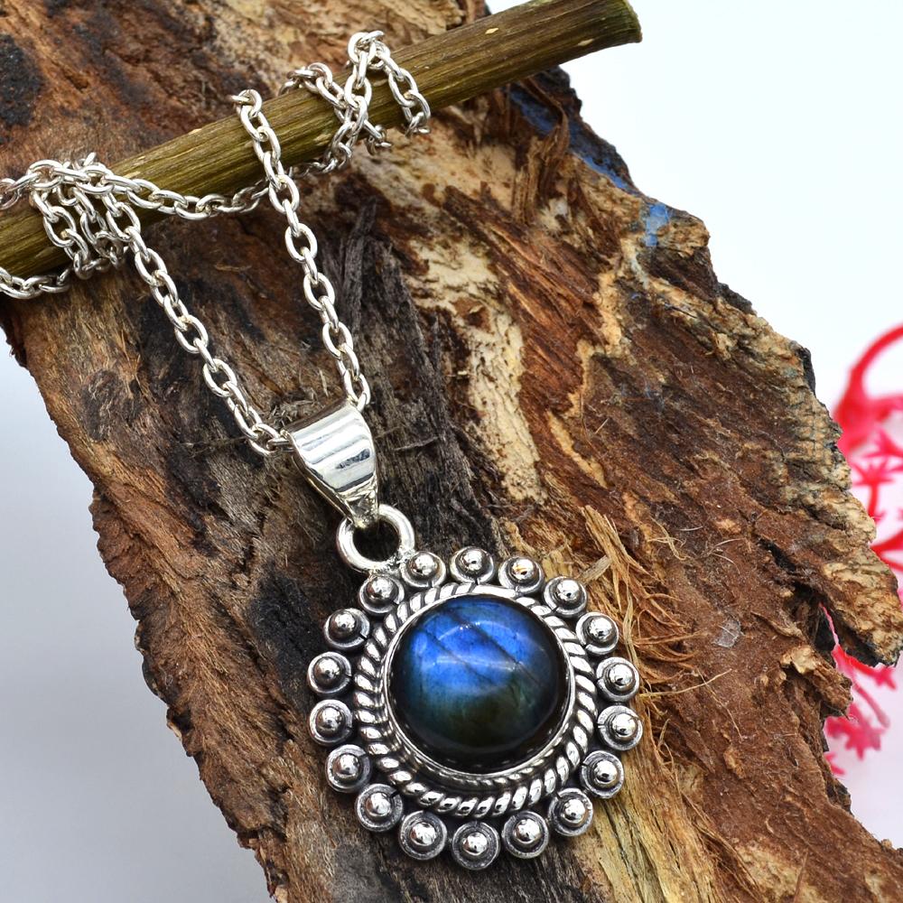 Labradorite Gemstone Beautiful Pendant Necklace 925 Sterling Silver Women Jewelry