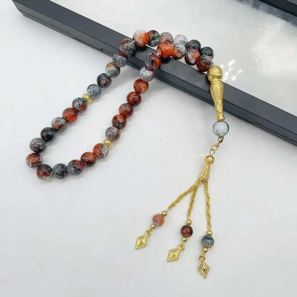 10mm 33pcs Glass Tassel Turkish Muslim Rosary Islamic Prayer Beads Bracelet for Women Jewelry Tasbih Tasbeeh Allah Mohammed