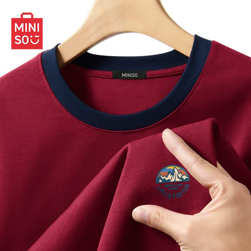MINISO Men s Color-Block Ribbed Crewneck T-Shirt XL