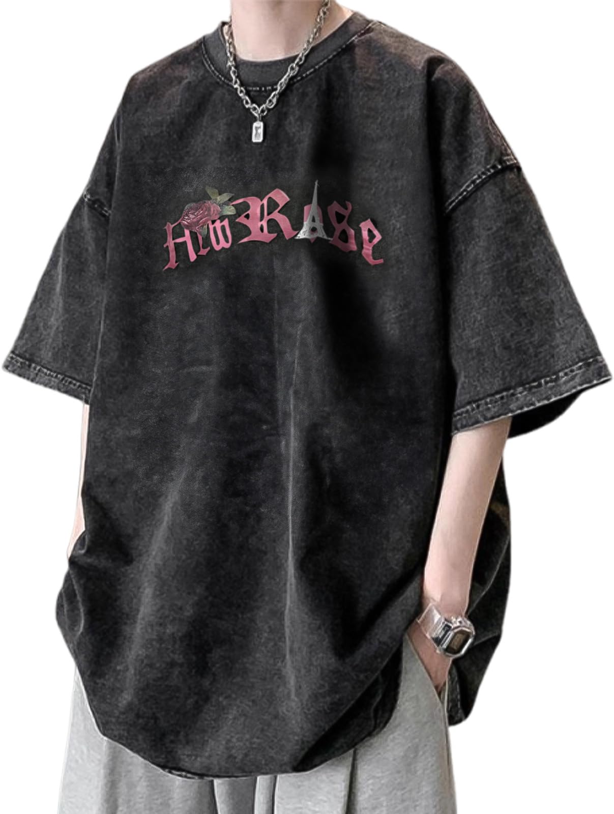 

J.STORE Men s Heavy-Weight Graphic T-Shirt, Short Sleeve, Cool Summer Fit, Loose Fit, Plus Sizes, Pullover Top, Black, Size 5S-J10-RO3XL