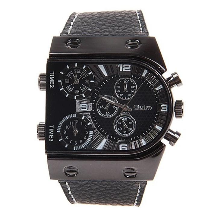 European And American Oulm Oulei Personalized Men'S Belt Casual Business Watch Three Places Time Large Dial Watch