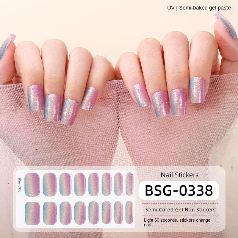 Onion Pink Gradient Explosive Semi-cured Manicure Stickers Pearlescent Purple Gel Nail Stickers