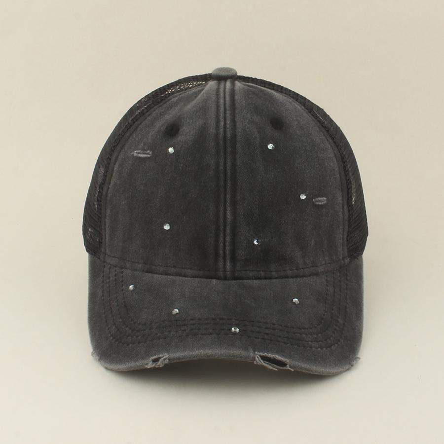 New Summer Mesh Rhinestone Baseball Cap Women Diamond Washed Cotton Sun Cap Adjustable Girls Casual Outdoor Beach Hat