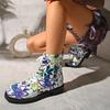 Fashion 2025 Plus Size Boots Women's Lace-up Booties Printed New European and American Fashion Platform British Short Cone