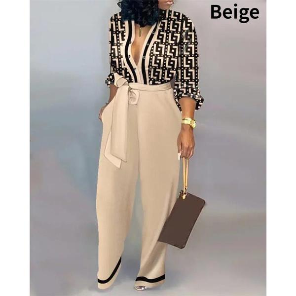 

Женский комбинезон на пуговицах с длинным рукавом и воротником с лацканами, комбинезон с широкими штанинами и поясом XXL