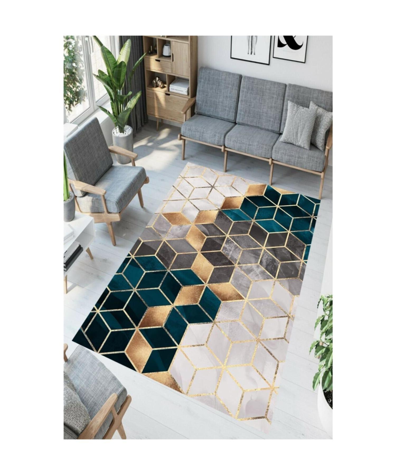 

Зеленый ковер для гостиной с сотовым узором