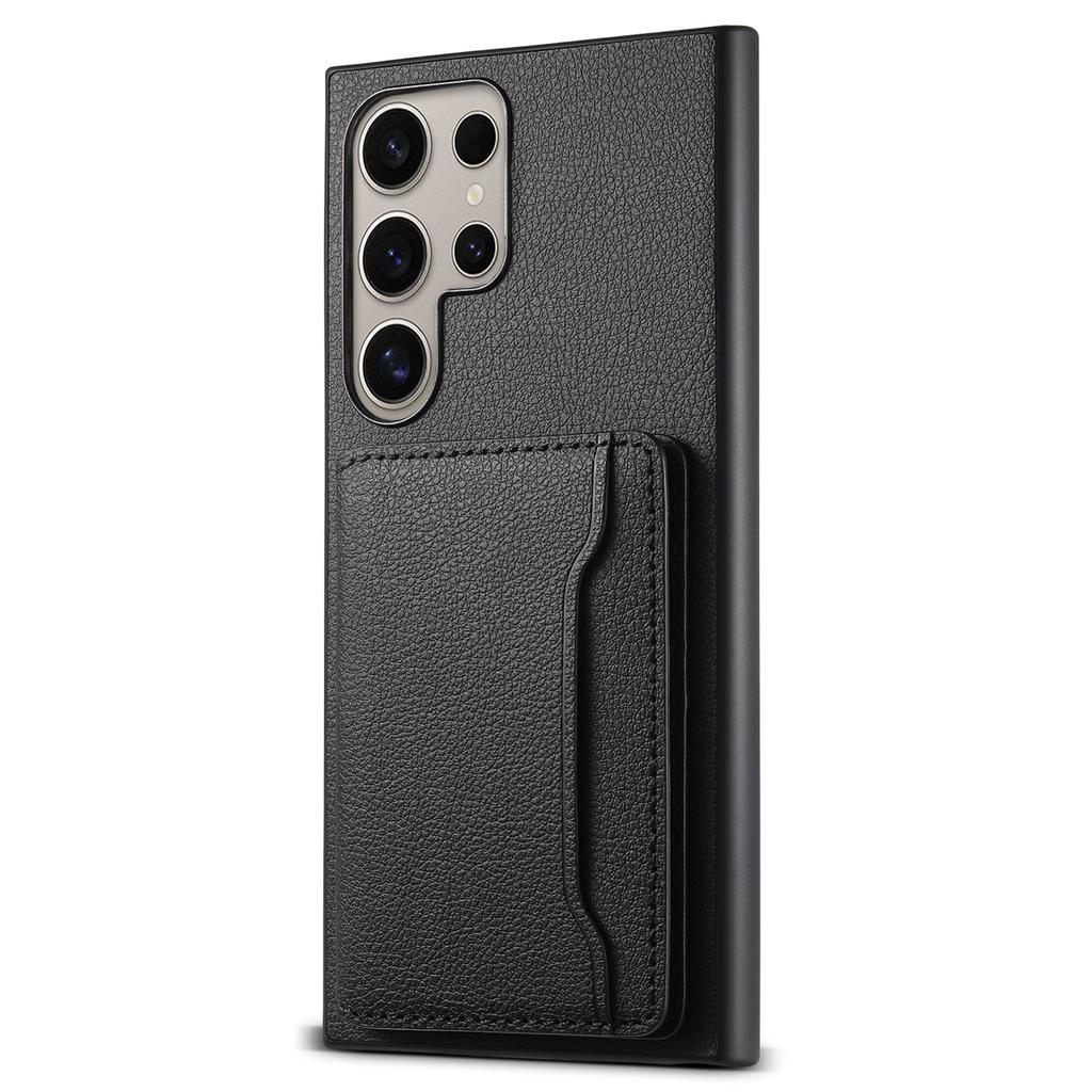 For Samsung Galaxy S25 Ultra Case with Card Slots Kickstand Calf Texture Leather Phone Back Cover