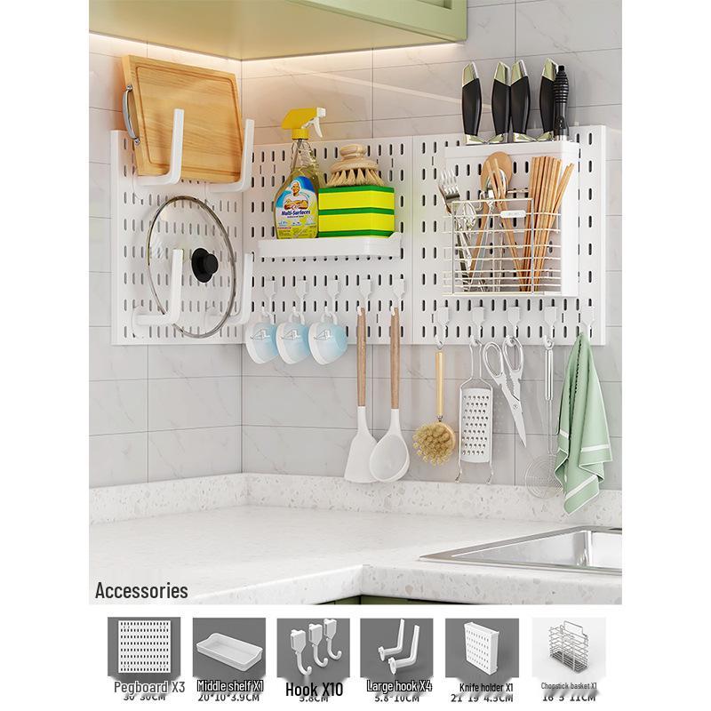 Punch-Free Perforated Board Rack with Accessories for Kitchen and Bedroom