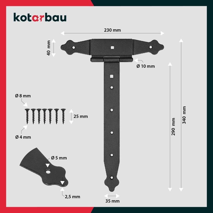Charnières En Forme De T - KOTARBAU - 300 Mm - Acier - Noir - Revêtement En Poudre