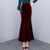 Women's High-Waist Gold Velvet Fishtail Midi Skirt – Plush, Thickened for Autumn/Winter