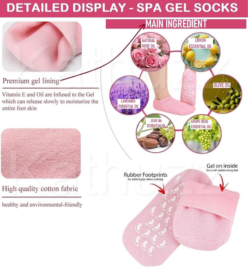 Kathuzz Combo of Silicone and Spa Gel Socks (1 + 1 Pair) for Women - Crack Heel Repair, Dry Foot Moisturizer With Natural Oil & Vitamin E - Pink