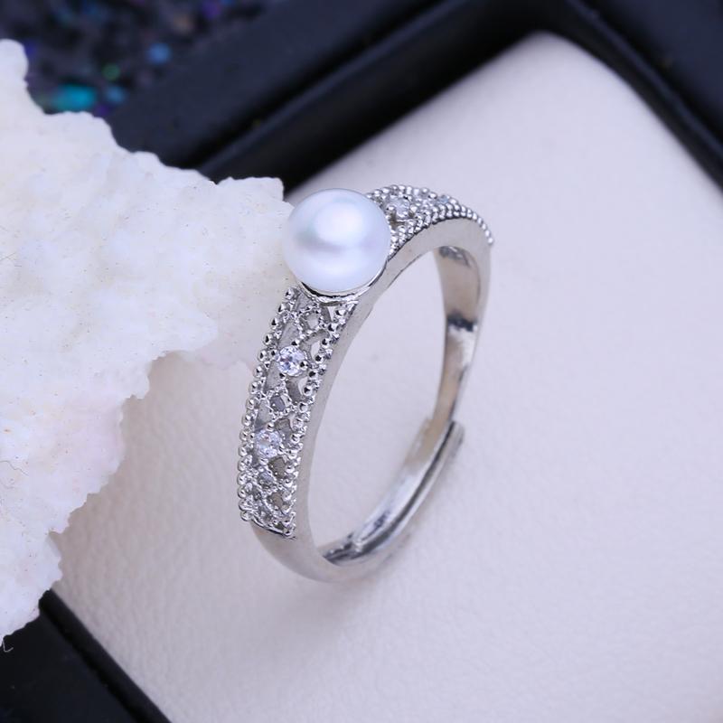 LSOOYH Natural Freshwater Big Baroque Pearl Rings For Women Classic Silver Color Party Ring Pearl Jewelry