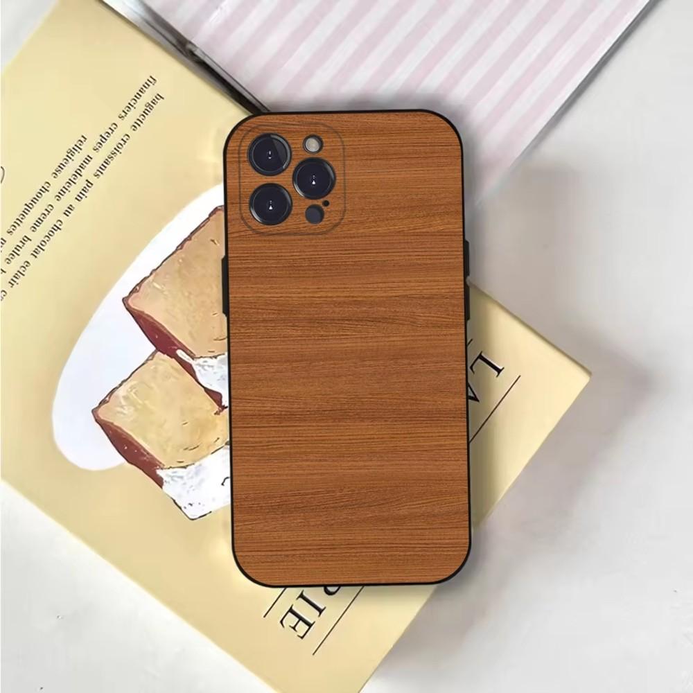 Natural Wood Phone Case For iPhone 16,15,14,13,12,11,Pro,X,XS,Max,XR,Plus,Mini Soft Black Cover