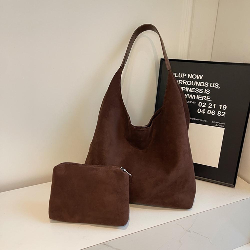 Women Suede Shoulder Bag Retro Single Shoulder Bag Solid Color Simple Tote Handbag Vintage Hobo Bag Outdoor Travel Bag
