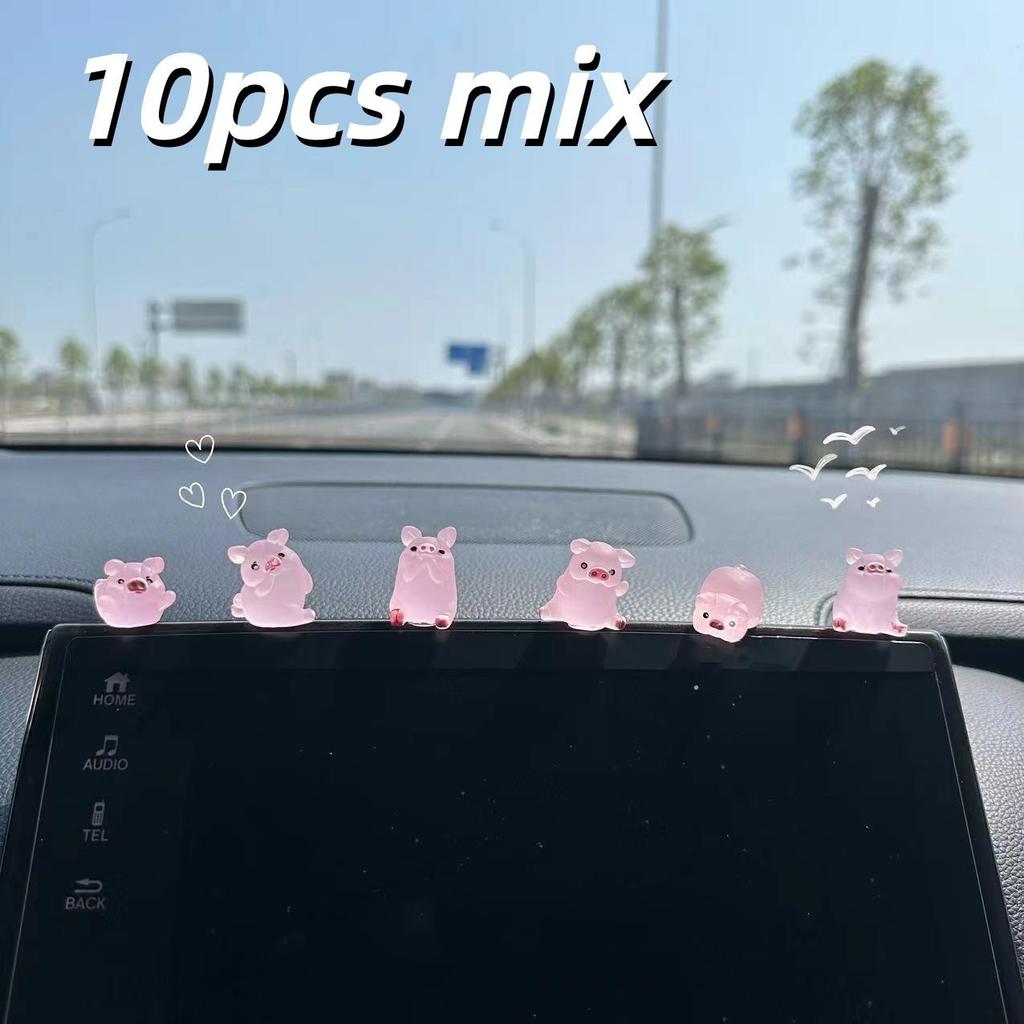 10 piece set of luminous mini pig resin ornaments, a fantasy themed decorative collectible, suitable for indoor and outdoor use,
