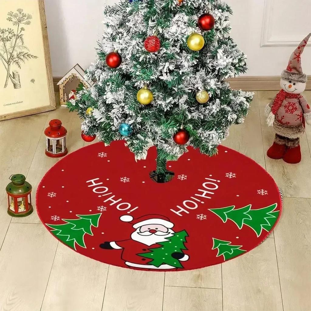 60/70/90cm Christmas Tree Skirt Red Christmas Tree Foot Cover Santa Claus Snowflake Christmas Tree Carpet Base Mat Decorations