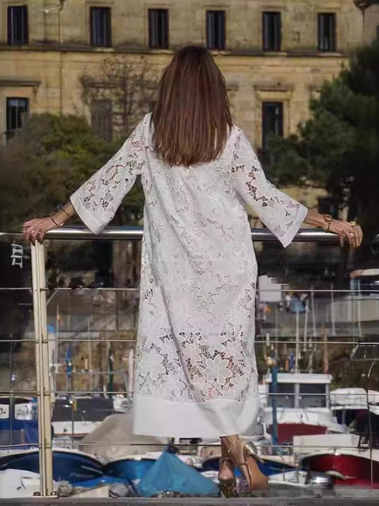 Lace Milk Silk Loose Medium Long Solid Color Dress