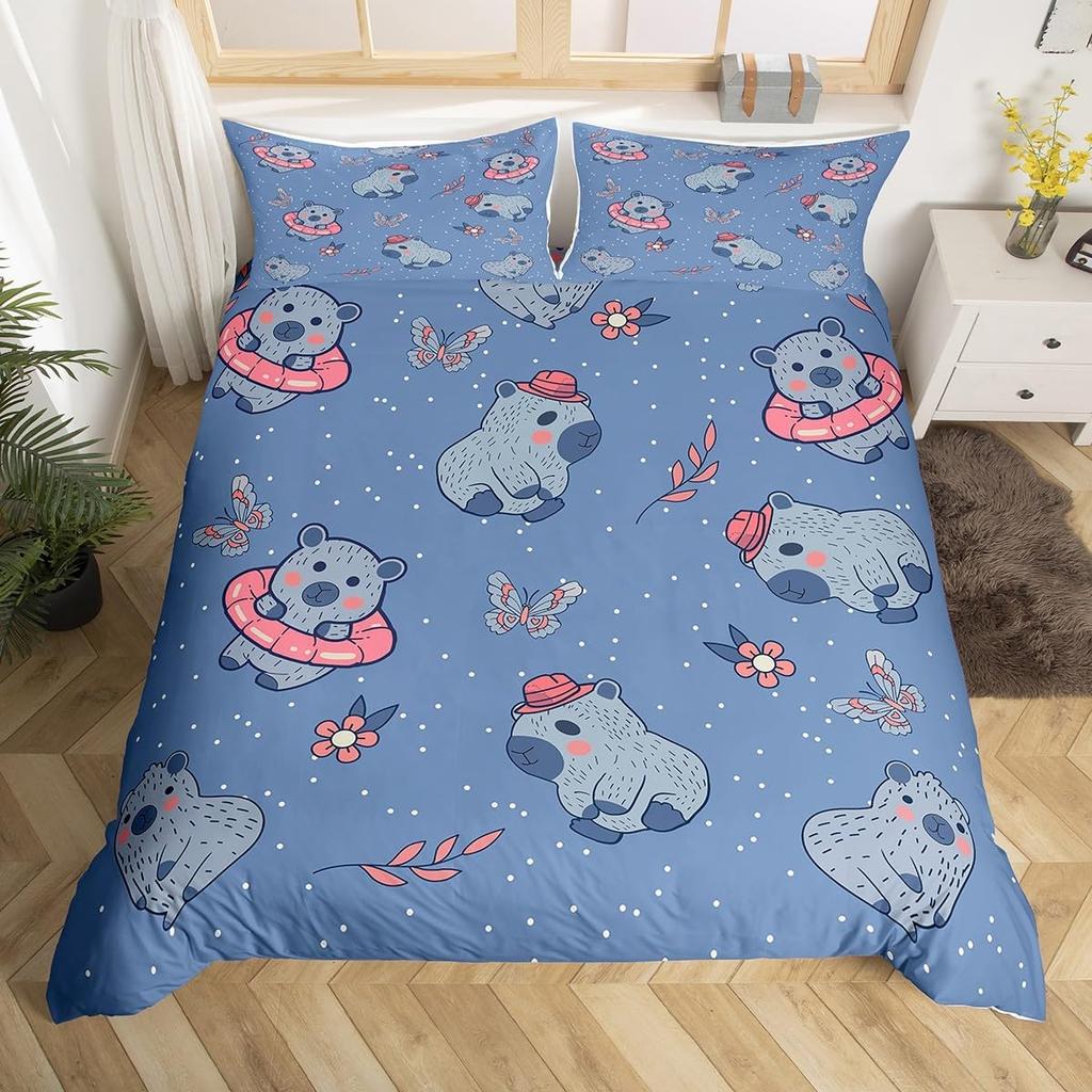 3D Capybara Duvet Cover For Capybara Lovers,Cute Funny Capybara Comforter Cover,Natural Theme Kawaii Rodent Animal Bedding Set