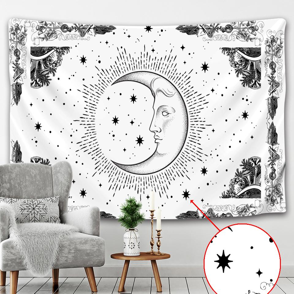 Black and White Sun Moon Mandala Home Decoration Tapestry Bohemian Decoration Hippie Bedroom Decoration Tapestry