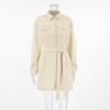 Frühling Herbst Damen Hemden Kleid Elegant Büro Damen Langarm Oberteile Vintage Koreanisch A-Linie Midi Kleider für Damen Bekleidung