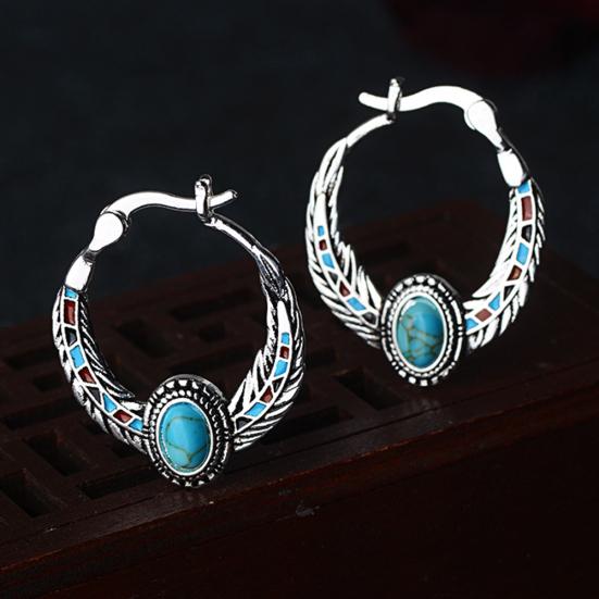 Bohemian Women Faux Turquoise Eagle Feather Carved Huggie Earrings Jewelry Decor