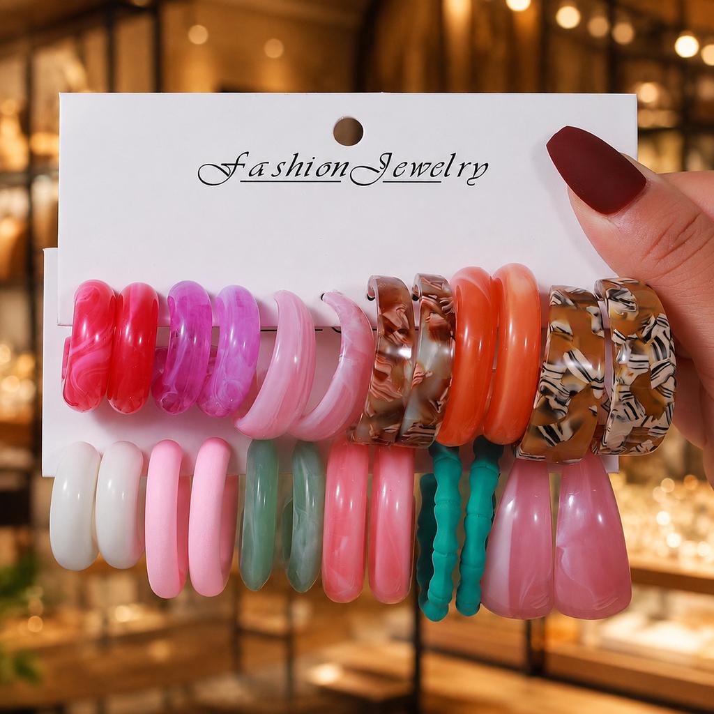Color C-shaped acrylic earrings, European and American fashion personalized leopard print creative resin jewelry set