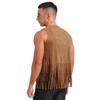 Men Faux Suede Tassel Detail Vest Fashion Rivets Fringe Trim Western Style Open Front Sleeveless Waistcoat