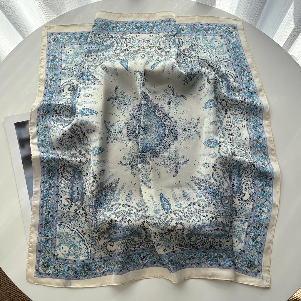 Design Print Square Silk Scarf Women Neckerchief Bandana Foulard Lady Shawl Scarves Wrap Head Hair Band Ties