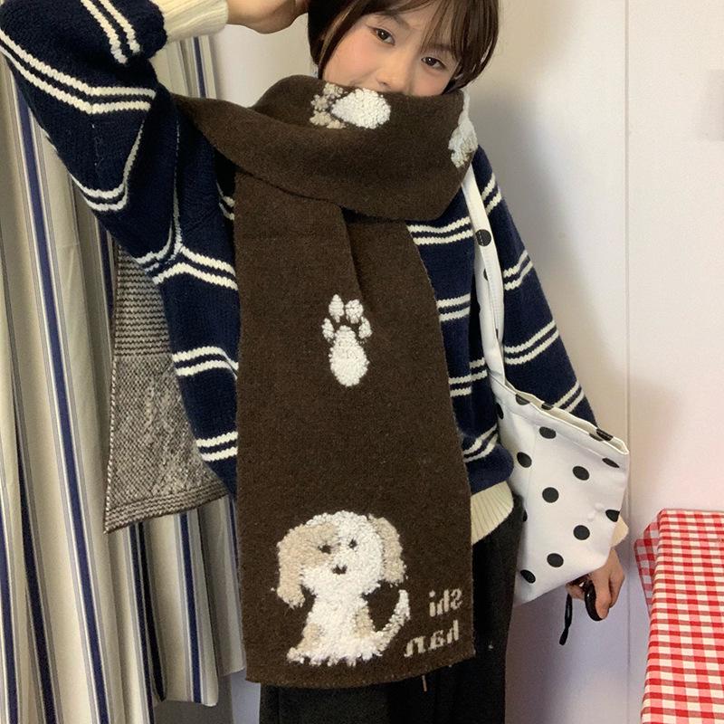 Falling Pool Knitwear: Fluffy 3D Puppy Scarf - Korean Style Unisex Warm Neck Warmer for Autumn/Winter